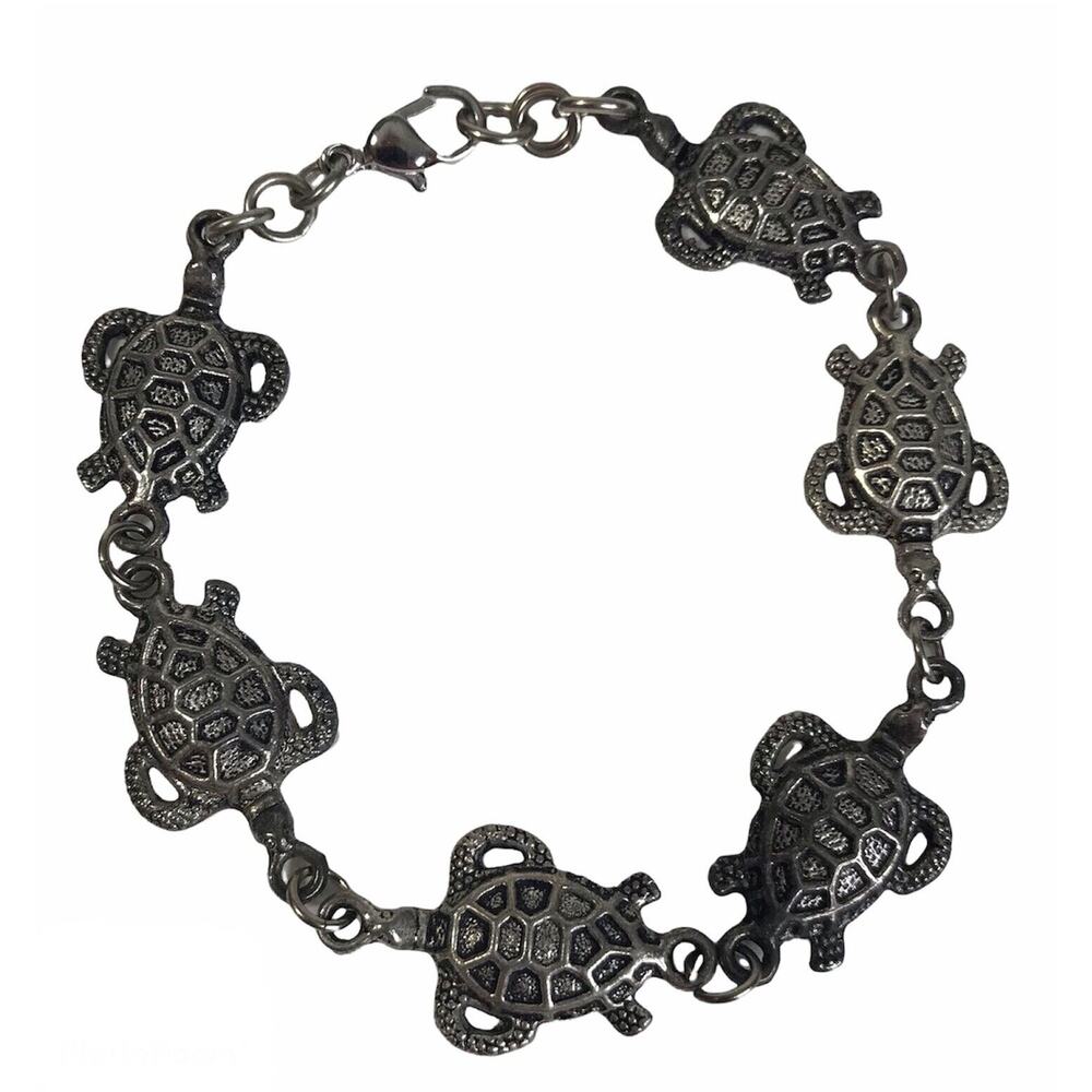 Turtle Shell Back Link Bracelet Silver Tone